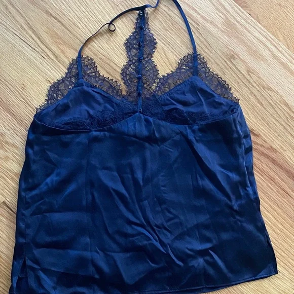 CAMI NYC Navy Silk Lace Trim Cami Top - Picture 4 of 5